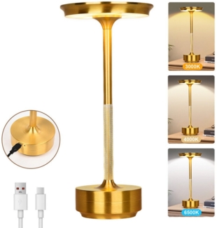 Rosnek LED Tischleuchte Tischlampe Kabellose Dimmbar Leseleuchte, USB Aufladbar, Wasserdichtes, Gold, LED fest integriert, Kaltweiß, Warmweiß, Naturweiß, mit Touch-Schalter Leicht Schreibtischlampe für Wohnzimmer Büro