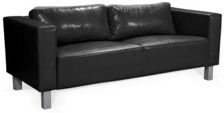 Sofa Designersofa MAILAND 3-Sitzer in Kunstleder Schwarz