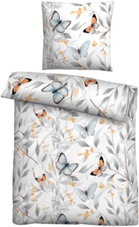 biberna Tencel Bettwäsche SCHMETTERLINGE, weiss, 1x 155x200 cm + 1x 80x80 cm