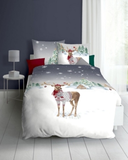 Kaeppel Bettwäsche Weihnachtshirsch, Feinbiber, 2 teilig