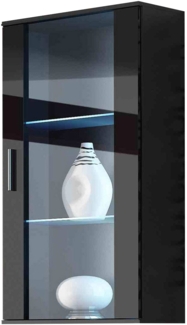 Hängevitrine Soho S02 (Farbe: Schwarz / Schwarz Hochglanz, mit RGB LED Beleuchtung)
