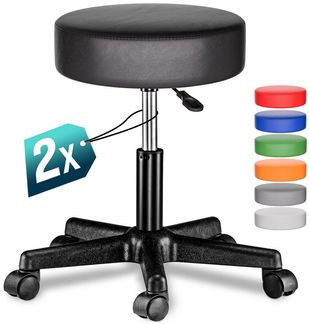 Casaria Rollhocker 2er Set Höhenverstellbar 10cm Polsterung 360° Drehbar 46-60cm Sitzhöhe Bürohocker Drehhocker Arbeitshocker Hocker Schwarz