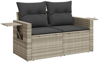 vidaXL Gartensofa mit Kissen 2-Sitzer Hellgrau Poly Rattan 366185