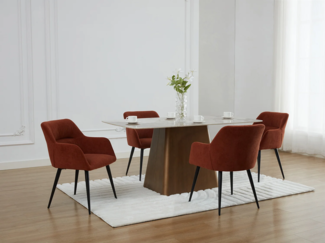 Vente-unique - Stuhl mit Armlehnen 6er-Set - Stoff & schwarzes Metall - Terracotta - HEKA