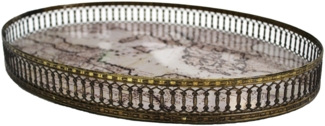 Signature Tablett oval antike Weltkarte Rand Gitter gold