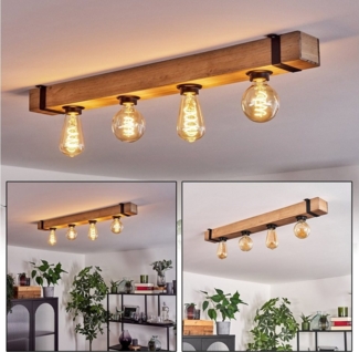 hofstein Deckenleuchte moderne Deckenlampe aus Metall/Holz in Schwarz/Natur, ohne Leuchtmittel, im Industrial-Style, Holzbalken, 4x E27. ohne Leuchtmittel