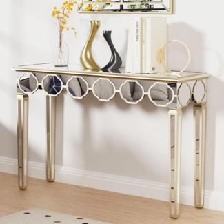 Konsolentisch Gold 120 cm, Spiegelglas Luxus Design, moderner Sofatisch