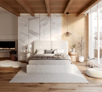 FDM Polsterbett Bettrahmen Bettgestell 90x200, 120x200, 140x200, 160x200, 180x200 cm (MADE IN EU - mit hochwertigem Velours Bezug, Bettrahmen, Bett, Optional mit Matratze bestellbar, mit großen gepolsterten Kopfteil), Metallrahmen mit Lattenrost, hydrau...