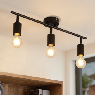ZMH 3 schwarze Deckenstrahler – 350° drehbare Vintage E27 Industrielampe für Küche Wohnzimmer Schlafzimmer ohne Leuchtmittel