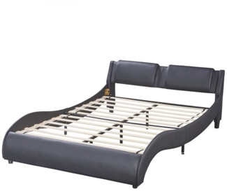 Flieks Polsterbett, LED Beleuchtung Doppelbett mit Bogendesign 140x200cm Kunstleder