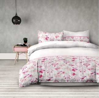texpot Bettwäsche Flanell Blüten Baumwolle Reißverschluss, Baumwolle, 4 teilig