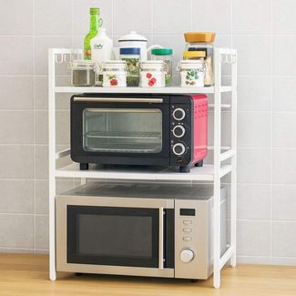 DanDiBo Verstellbares Mikrowellenregal Weiß 3 Stufig 40-64 cm Mikrowellen Regal 96684 Stehend Mikrowellenständer Küchenregal