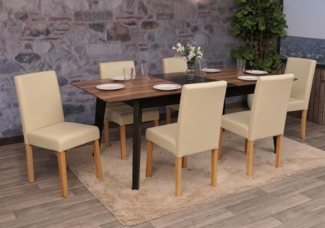 6er-Set Esszimmerstuhl 'Littau' Leder, creme, helle Beine