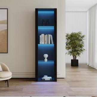 Merax Standvitrine schmal Vitrinenschrank mit 4 Fächern, APP Steurung mit LED und Glaseinlgeböden,Glasvitrine hochglanz,H:166cm