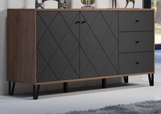 'Montez' Sideboard, MDF, Graphite grau und Eiche Kraft Gold, 183 x 76 x 40 cm