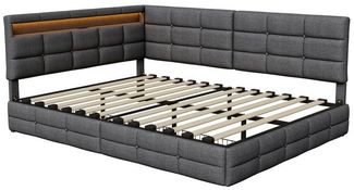 Furnishings Home Polsterbett LED Tagesbett Daybett 90x200 cm, Stauraumbett mit Kopfteil (Kopfteil beidseitig montierbar Geeignet für Jungen und Mädchen), mit Lattenrost und Ladefunktion, mit Komforthöhe, Leises Design Bett