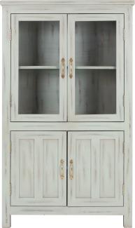 WOMO-DESIGN Vitrine Buffet Küchenschrank Vitrinenschrank für Geschirr Stauraumvitrine Standvitrine Shabby Chic Glasvitrine Wohnzimmerschrank Mangoholz/Glas