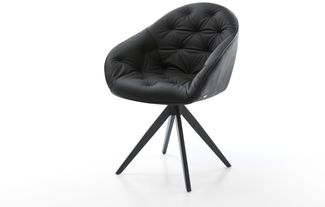 Esszimmerstuhl Gaio-Flex Echt-Leder Schwarz Kreuzgestell kantig Schwarz