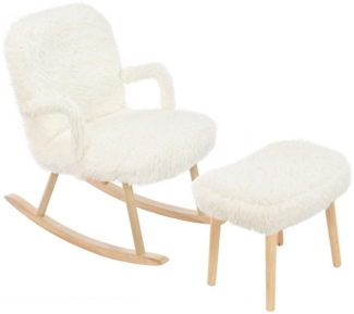 FUROKOY Schaukelstuhl Schaukelsessel Relaxsessel mit Hocker,Stillsessel für Schlafzimmer, Wohnzimmer, bis 150 kg belastbar,Kunstfell