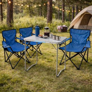 4-teiliges Campingmöbel Set Blau Tisch Campingstühle/Anglerstühle Blau