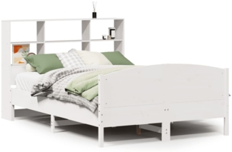 vidaXL Massivholzbett mit Regal ohne Matratze Weiß 140x200 cm Kiefer 3323105