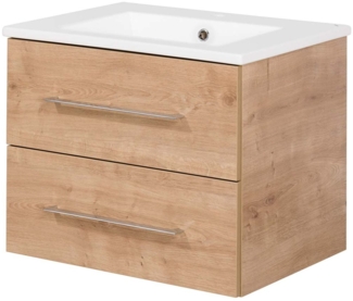 FACKELMANN B.PERFEKT Waschbecken mit Unterschrank 62 cm breit, Braun hell, Waschbecken Keramik Weiß