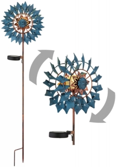 Windrad Metall Garten Solar Solarleuchte Außen Solarlampe Windspiel Blau