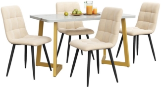 Gotagee Essgruppe Esstisch 117cm Set Esstisch Moderner Küchentisch mit 4 Samt Stühlen, Rechteckiger Esstisch Samt Küchenstuhl,Golden Tischbeine