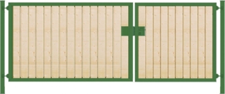 Elektrisches Einfahrtstor Premium-Line (2-flügelig) mit Holzfüllung senkrecht asymmetrisch grün B: 350 cm H: 180 cm