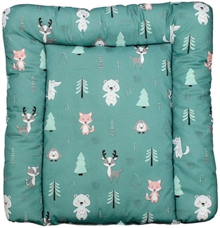 TupTam Baby Wickeltischauflage mit Baumwollbezug Gemustert, Farbe: Wald/Fuchs/Reh/Igel/Bärchen/Grün, Größe: 70x70 cm