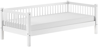 Einzelbett >Buche Massiv< Rollrost, 90x200cm, Buche massiv weiß lackiert - 207,5x68x97,5 (BxHxT)