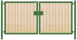 Elektrisches Einfahrtstor Premium-Line (2-flügelig) mit Holzfüllung senkrecht symmetrisch grün B: 400 cm H: 120 cm