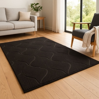 TaCa Home Teppich Kurzflor Teppich Hasenfell Optik, rechteckig, Höhe: 10 mm, Wohnzimmer, Kinderzimmer, Esszimmer, Welle Anthrazit - 140 x 200 cm