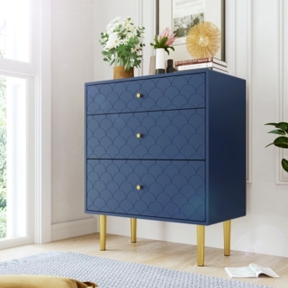 Bettkasten 89x75x40 cm marineblau mit Fischschuppenmuster und Stauraum – elegante Kommode für Schlaf- und Wohnräume