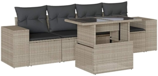 vidaXL 5-tlg. Garten-Sofagarnitur mit Kissen Hellgrau Poly Rattan 3268992