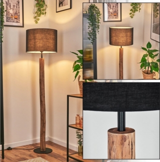 hofstein Stehlampe Stehlampe aus Holz/Metall im skandinavischen Design, Stehleuchte im Boho-Style, Stoffschirm Ø 40cm, E27, 159cm, Fußschalter