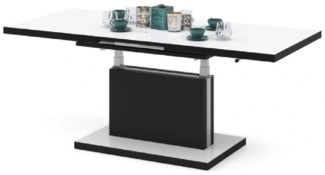 Mazzoni Couchtisch Aston Weiß-Schwarz matt stufenlos höhenverstellbar ausziehbar 120-200, Funktionstisch, Wohnzimmertisch, Tisch, Esstisch, Sofatisch