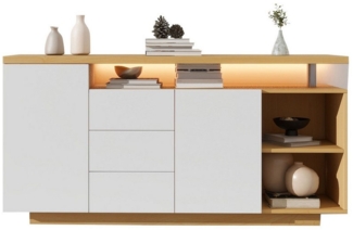 REDOM Sideboard Kommode mit 3 Schubladen und 2 Türen (mit Einlegböden verstellbar, mit LED-Beleuchtung)