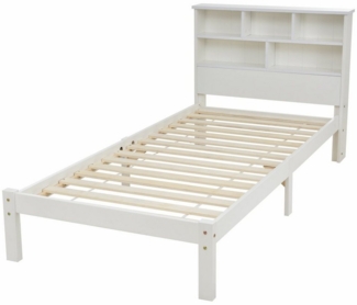 JOIVI Massivholzbett Bettgestell, Holzbett mit Bücherregal, Futonbett (Weiß, Bett mit Schubladen und Lattenrost), Bücherregal Jugendliche und Erwachsene Kinderbett