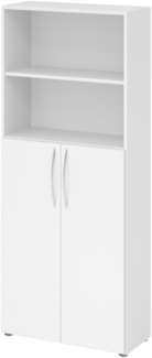 bümö Mehrzweckschrank 80cm breit, Aktenschrank o. Schuhschrank hoch, Regal Schrank-Kombi, Küchenschrank in weiß aus Holz, Vorratsschrank & Haushaltsschrank mit Metallgriffen, 4770-W-W-BM