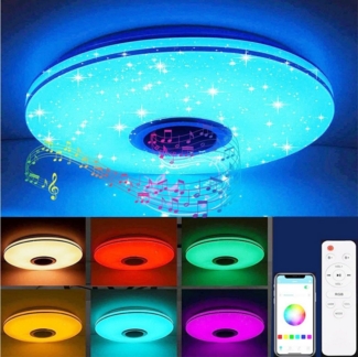 oyajia Deckenleuchte LED Deckenlampe mit Bluetooth Lautsprecher, RGB Dimmbar, LED fest integriert, RGB/Kaltweiß/Naturweiß/Warmweiß, Dimmbar mit Fernbedienung oder APP,für Schlafzimmer Küche Wohnzimmer