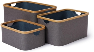 Lumaland Bambus-Aufbewahrungsbox rechteckig 3er-Set grau/blau