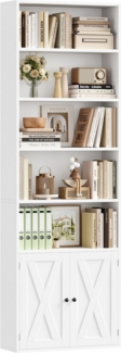 Homfa Bücherregal Standregal Büroregal Bücherschrank, mit 5 offenen Fächern und 2 Türen, verstellbares Regal, 60x23,5x209cm