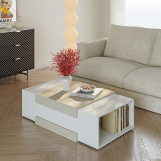 Couchtisch Eljak 110x57x31 cm Weiß/Sandfarben [en. casa]