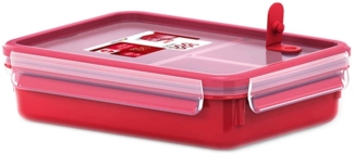 Emsa Mikrowellendose Clip und Micro 1,2l, Mikrowellengeschirr mit Deckel und Einsätzen, hygienisch, Frischhaltedose to Go, leichtes Öffnen, Kunststoff, Made in Germany, rot, 517775