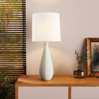 HOME DELUXE Große Tischlampe mit Stoffschirm MELVA - Weiß