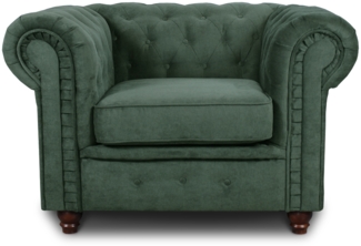 Sessel Chesterfield Asti - Couch, Couchgarnitur, Couchsessel, Loungesessel, Stühl, Holzfüße - Glamour Design (Grün (Capri 74))
