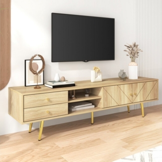 STILVORA Lowboard mit Schubladen,TV-Schrank Fernsehschrank mit offene Regale&Goldfüßen (Fernsehtisch,TV-Board,TV-Ständer, 1 St, 2 Schubladen und 2 Türen), im Rillendesign, großzügiger Stauraum