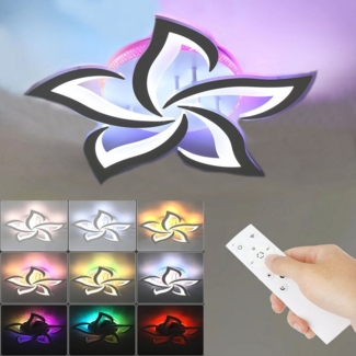 oyajia LED Deckenleuchte 54W Deckenleuchte mit RGB Farbwechsel Lamp, Dimmbar mit Fernbedienung, LED fest integriert, Kaltweiß/Naturweiß/Warmweiß+RGB Hintergrundbeleuchtung Farbwechsel, Modern Blumenform Deckenlampe für Schlafzimmer Kinderzimmer Wohnzimmer