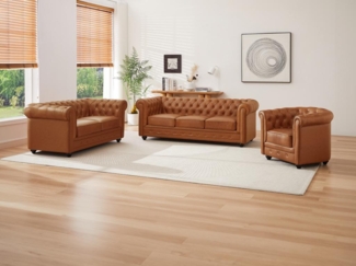 Vente-unique - Sofa 3-Sitzer, 2-Sitzer & Sessel - Rindsleder - Camelfarben - CHESTERFIELD